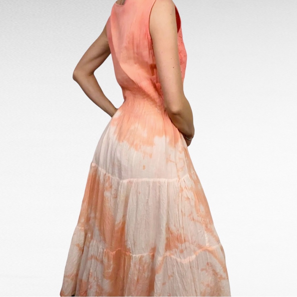 VINTAGE | R.S. Fashion Coastal Coral Tie Dye Embroidered Sequin Sleeveless Dress - Picture 4 of 8